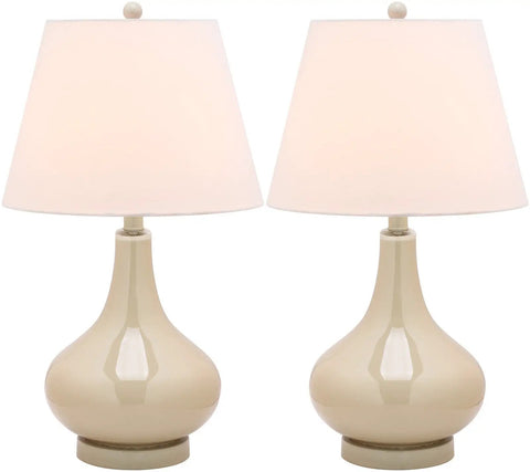 Taupe Gourd Glass Table Lamps Set Of 2 With White Cotton Shades For Living Room Bedroom Home Office Modern Contemporary Lighting 24 Inch LED Bulbs Included.