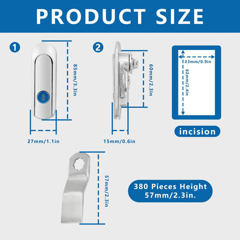 Heavy Duty Stainless Steel Electrical Box Latch Built Like A Tank For Indoor And Outdoor Cabinets Rust Resistant Surface Mount security lock dimensions diagram.