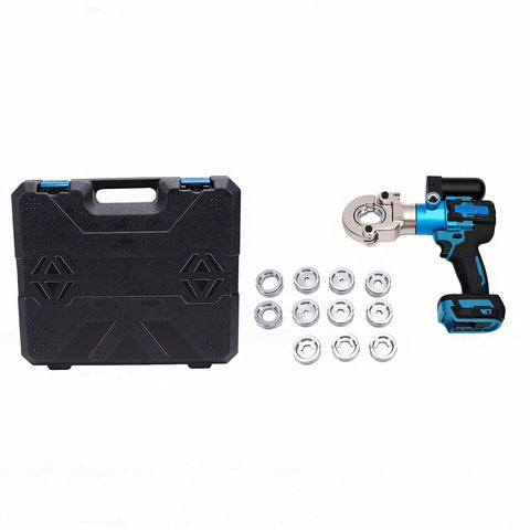 Liebewh 18V Cordless Electric Hydraulic crimper with 12 Dies, carrying case, and dies for cable lug and hex press tool.