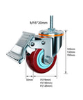 Heavy Duty Swivel Caster Wheels With Brake No Squeak Quiet PU Castors, 5-inch size, with measurements and top plate mount.