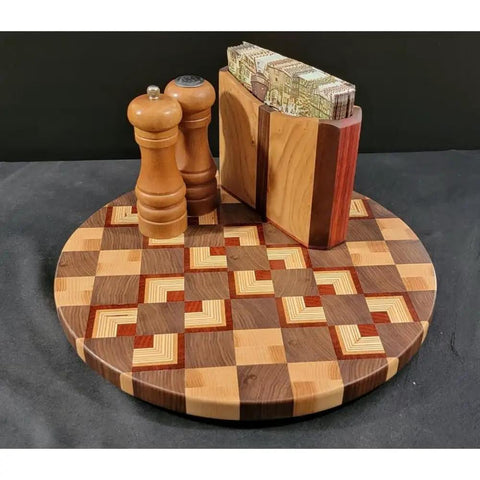 Solid End Grain 12 Inch Wooden Lazy Susan Round Kitchen Centerpiece For Spices Condiments And Everyday Essentials A Dope Rotating Organizer For Dining Table Pantry Cabinets And Home Decor