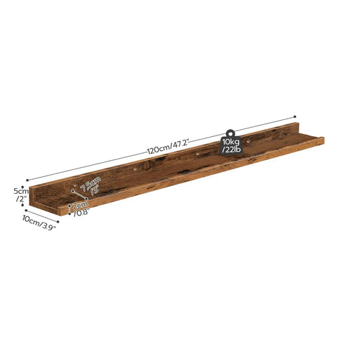 Three Piece Floating Wall Shelves Set With 47 Inch Long Ledges Raised Edge And Hidden Brackets Rustic Brown Dope Space Saver For Bathroom Kitchen Bedroom Office Living Room Decor And Display Storage, 47.2in shelf