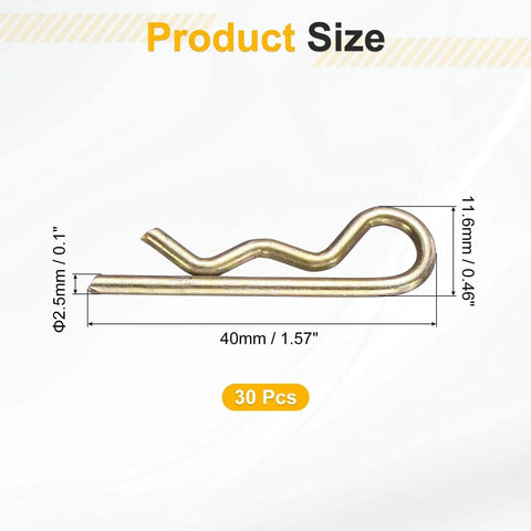 Thirty Pcs Zinc Plated Hitch Pin Clips Two Point Five By Forty Millimeters R Clips Hairpin Cotter Pins close-up size chart
