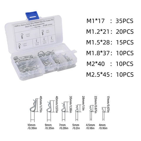 Cotter Pins Assortment Kit For Machinery And Tractors, Heavy Duty Spring Clip Retainer Pins For Hitches And Vehicles in box