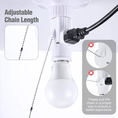 Beefed Up 3 Prong E26 Light Socket to Plug Adapter, White Heat Resistant Socket Converter for 2 To 3 Prong Outlets, Light Splitter for Garage Porch CCTV Cameras and Lighting Fixtures, Flame Retardant PBT Design