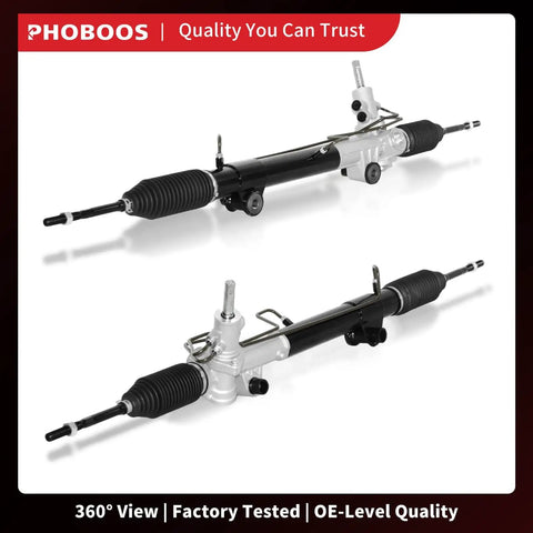 Hydraulic Power Steering Rack And Pinion Assembly For Dodge Dakota 2005 2010 And Mitsubishi Raider 2006 2009 Direct Bolt On Fit Left Hand Drive Only Leak Proof New Unit Ref 97 2143 shown in two angles, highlighting structure and components.