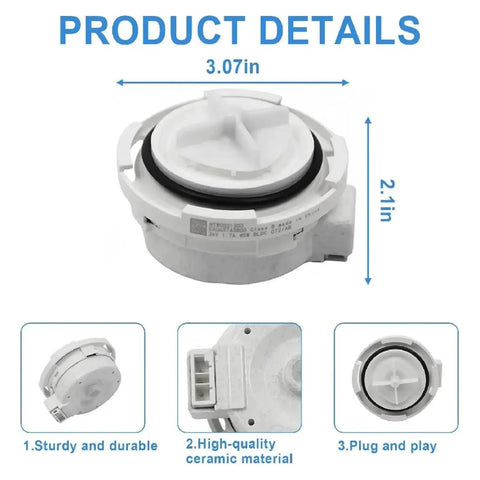 Washer Drain Pump Motor For Front Load Washers Replacement, Electric Waste Water Outflow Pump With High Flow Impeller, Easy Install, Quiet Operation, Durable Build, Fits Most Major Laundry Machines. 3.07 x 2.1 in