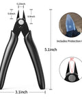 Front view of BOENFU small wire cutter pliers with black handles, 5.1-inch length, flush-cut, includes protective cap