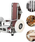 Cool Mini Bench Grinder And Sander Machine With Stainless Steel Build, compact design for sharpening knives and metal polishing.