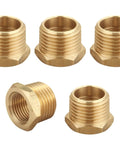Brass Pipe Fitting Reducer Hex Bushing 3/4 NPT Male to 1/2 NPT Female, threaded adapter, 5 piece set, corrosion resistant
