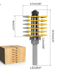 Adjustable 2 Tooth Finger Joint Router Bit For Woodworking Pros, 8mm To 16mm Shank Milling Cutter with dimensions, cutting wooden joints.