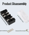 15A Screw Terminal Block Kit With Dual Row Covered Design includes ABS block, PVC cover, copper conductor, zinc screws for safe wiring