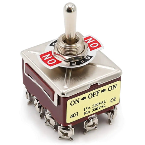 Heavy Duty Rocker Toggle Switch 4PDT 12 Terminals On Off On 15A 250V 10A 380V Waterproof With Metal Knob Cover Cap TEN403 for Industrial Equipment and Marine Electrical Panels, metal lever
