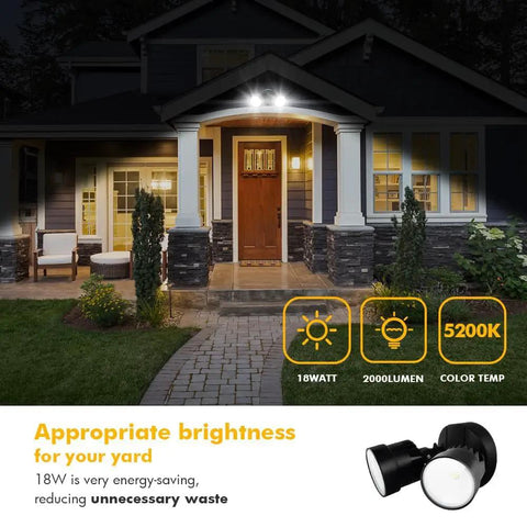 Hella Bright Dual Head LED Security Floodlight Featuring Straight Up Reliable Switch Control And Totally Weatherproof Housing For Patio Yard And Garage In Black