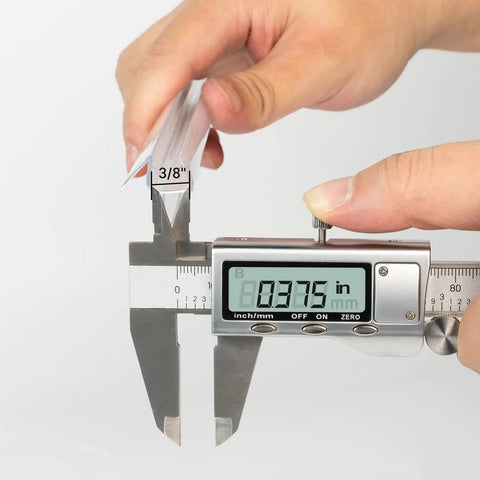 Caliper measuring Three Section Shower Door Bottom Seal Kit For Three Eighth Inch Frameless Glass Doors Each Section Measures 15.75 Inches Easy Install Keeps Water In And Prevents Leaks Replacement Seal Strip For Bathrooms