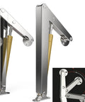 2 Pack 150N Gas Strut Hinges With No Slam Soft Close Hydraulic Support for heavy lids, silver finish, side view