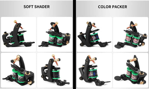 12 Wrap Coil Tattoo Machine Set, Traditional Tattoo Gun With Four Tunings Liner Power Liner Soft Shader Color Packer For Professional Artists