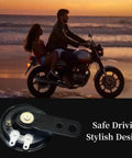 Waterproof 12V Universal Air Horn For Motorcycles And Cars, 105 dB Loud Electric Horn, image of horn and motorcycle riding at sunset
