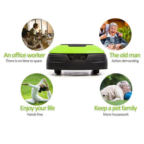 Smart Robotic Lawn Mower With Auto Charging displayed with lifestyle benefits for different users