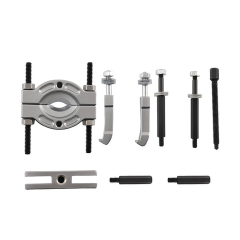Hardcore 9 Piece Bearing Separator And Puller Tool Set Removes Small Gears And Pinions Effortlessly Fits Sizes From 0.59 To 2.28 Inches With Steel Jaws Plus Thrust Screws compact steel bearing separator kit on white background