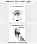 Wide-range air supply for Top Shelf 68 Cm Heavy Duty Industrial Electric Floor And Wall Mount Cooling Fan with shaking features.