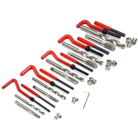 Pro Grade 131 Piece Metric Thread Repair Kit With HSS Drill Bits Taps Threaded Wire Inserts And Break Off Tool Set For Auto Engine Repairs Durable Heavy Duty Steel Construction For Long Lasting Performance, metric tap and drill set with inserts