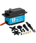 Heavy Duty Digital Servo Boasting Full Metal Gears And Badass 12Kcm Torque For Rc Vehicles Featuring Reliable 270 Degree Rotation And Rig Ready Precision Handling with accessories.