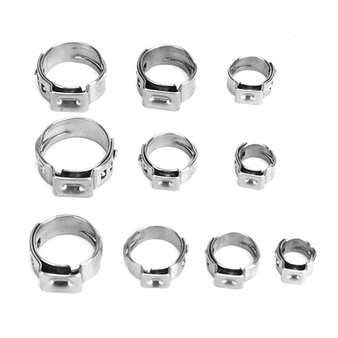 Stainless Steel Single Ear Hose Clamp Kit With 100 Pieces Stepless Sealing Design For Tight Fits And Leaks Prevention Perfect For Cars And Engines, assorted sizes
