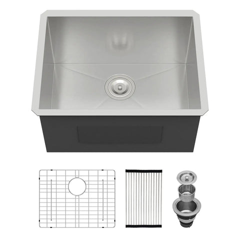 Undermount Bar Sink 15x17 Inches 16 Gauge Stainless Steel Wet Prep Single Bowl Handmade T304 Brushed Finish with accessories.