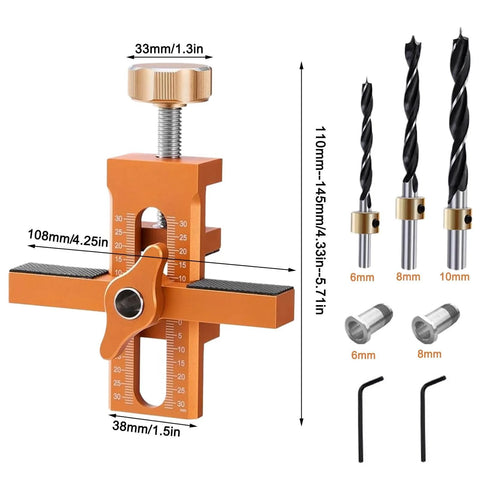 2 In 1 Cabinet Door Installation Jig With Adjustable Positioner, Pro Grade Aluminum Alloy Mounting Tool, Orange, with 3 Drill Bits and Wrenches