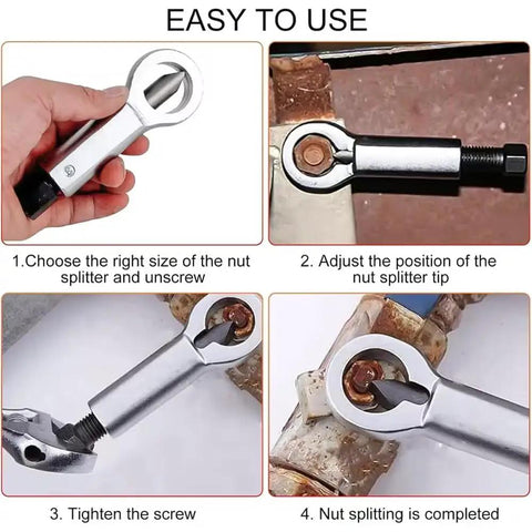 Instructions for using 3 Piece Metal Nut Splitter Set, Heavy Duty Nut Breaker And Remover Tool, Manual Pressure Nut Splitter