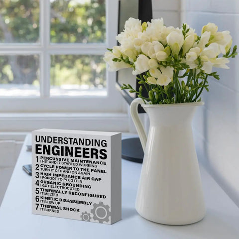 Funny Engineer Gift For Men Dope Desk Decor For Mentors, Coworkers, Dads, And Husbands At Home Office Wooden Sign 5x5 Inch Display