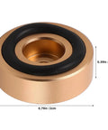 Close-up of a single rubber foot pad, gold color, with black nonslip ring, part of Eight Pack Rubber Foot Pads For Cutting Boards And Kitchen Tools Nonslip Anti Skid Feet With Aluminum Alloy Construction Elevate And Protect Countertops Moisture Guard Compact For Narrow Drawers, measuring 0.79 inches.