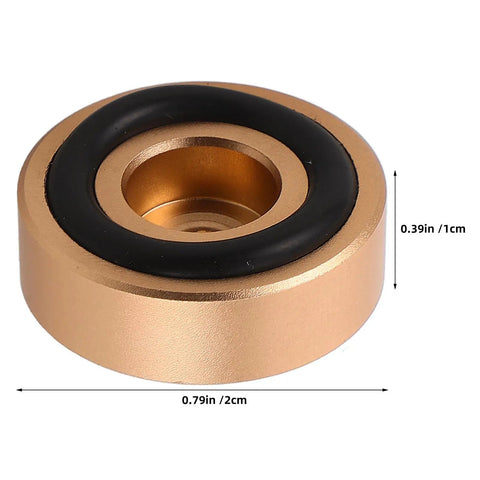 Close-up of a single golden aluminum nonslip rubber foot from 8 Pack Nonslip Rubber Feet For Cutting Boards With Aluminum Frame.