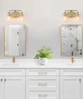 Soft Gold 4 Light Vanity Fixture With Seeded Glass Shade 31 Inch Modern Chic Bathroom Lighting Bar Gold Finish above mirrors