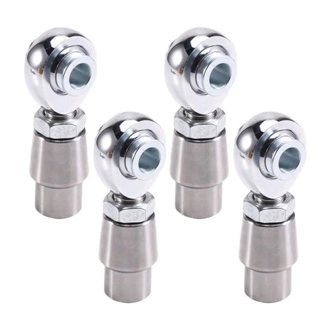 4 Piece 5/8 Inch 18 Thread Rod End Kit With Spacers Runs Slick With Angular Flex And Total Zero Slop On Your Linkage Setup showing shiny metal rod ends