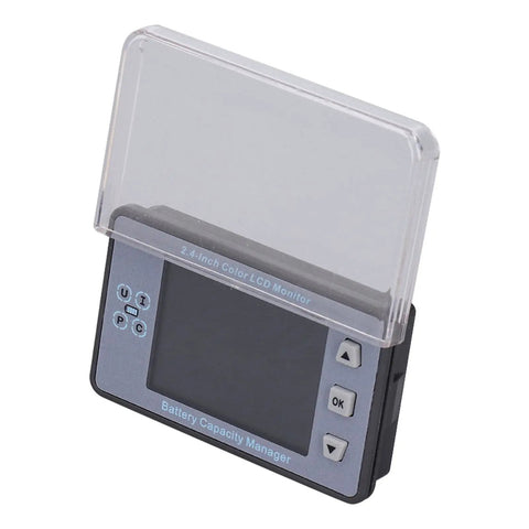Wireless Battery Monitor With Smart Hall Sensor Tech And Dead Simple Install Featuring A Snappy 2.4 Inch Color LCD Screen For Rock Solid Power Tracking Up To 500 Volts, showing front view with LCD display.
