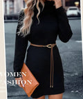 Women Knotted Skinny PU Leather Waist Belt With Gold Alloy Buckle Adjustable Double Rope Design For Snatching Waists And Fire Outfit Vibes On Dresses And Casual Fits Daily worn over a black dress.