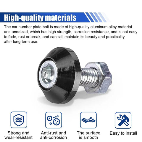 4 Pack Aluminum Alloy License Plate Bolts Anti Theft M6 Screws For Cars Trucks And Motorcycles Black Fasteners With Secure Fit