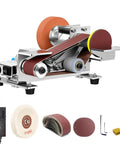 Mini Belt Sander And Electric Knife Sharpener Featuring A Snappy 15 Degree Bevel Plus 90 Angle Stand for quick wood metal leather touch ups.