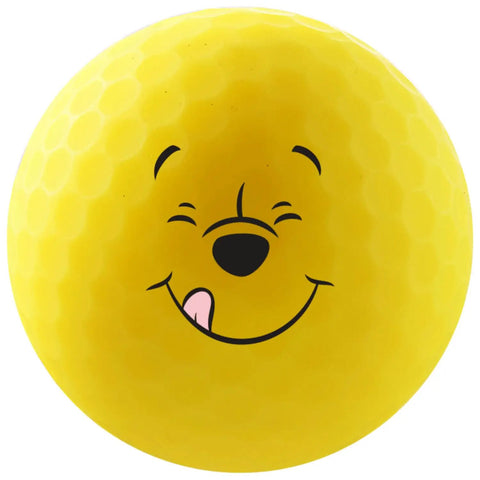 Yellow golf ball with smiling face design, part of Vivid Holiday Disney Golf Ball Gift Set 4 Pack With Matte Finish For Maximum Visibility.