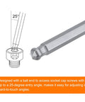 Two Piece Magnetic Ball End Hex Screwdrivers Set 5mm Hex 120mm Rod 9 Inch Total Length S2 Steel Chrome Plated detail at 25-degree angle.