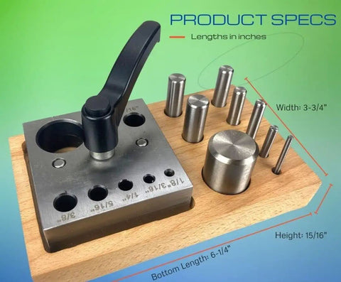 Eight Piece Disc Cutter Set for Heavy Duty Circle Cutting One Eighth to One Inch Punches Lever Clamp Keeps Your Sheet Locked