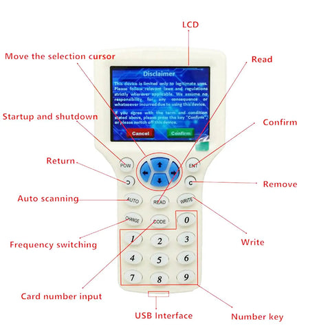 English Voice Multi Frequency RFID Copier, Reader And Duplicator For ID IC And Proximity Cards with color screen and buttons