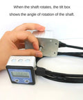 Top Tier Digital Angle Gauge With Slick Rotating Shaft And Bullseye Zero Point One Degree Resolution featuring a hand adjusting the shaft angle.