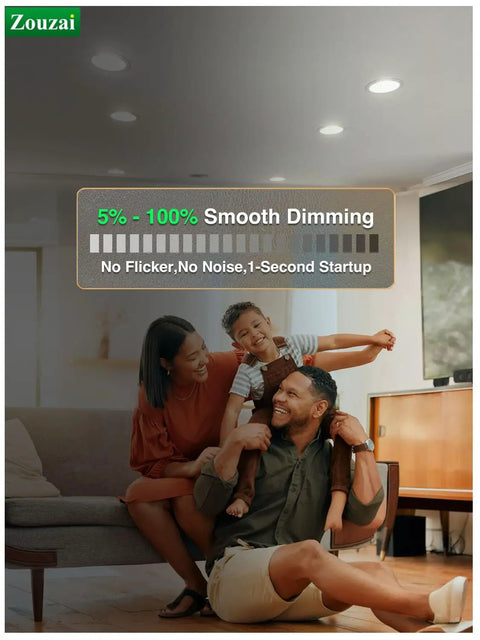 Family enjoying living room with 6 Inch Ultra Thin LED Recessed Ceiling Light With Junction Box 5CCT Selectable 2700K To 5000K