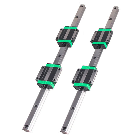 Heavy Duty Linear Guide Rails Kit 2 Pcs HGR20 1000mm with 4 HGW20CC flange type bearing carriage blocks, top view.