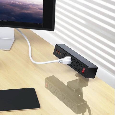 Under Desk Clamp Power Strip With 10 Outlets And 3 USB Ports, 20W USB-C Fast Charge, 6 Ft Cord, Desktop Edge Mount Charging Station, ETL Listed
