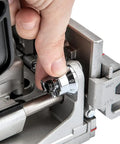 Adjusting depth knob on Plate Joiner For Quick, Precise Biscuit Joinery With Five Point Six Amp Motor And Eleven Thousand RPM.