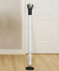 Heavy Duty Door Security Bar 1.25 Inch Diameter With Large Rubber Base Adjustable Y Head Durable Door Stopper For Apartment Home Hotel Travel And Screen Doors White 1 Pack standing against a door.